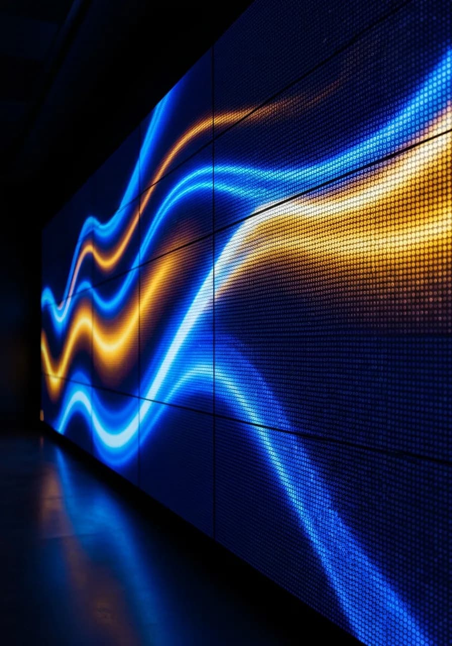 Commercial AV and display technology setup featuring LED video walls and interactive displays